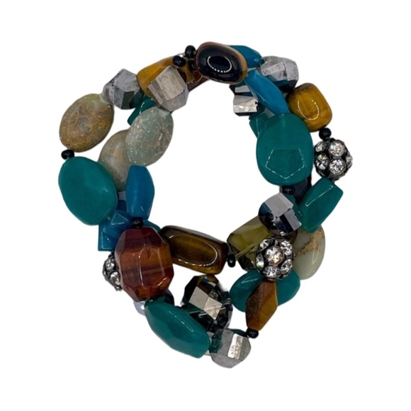 Multi-Color Three-Strand Beaded Necklace Plus Free Matching Bracelet! - Picture 3 of 3